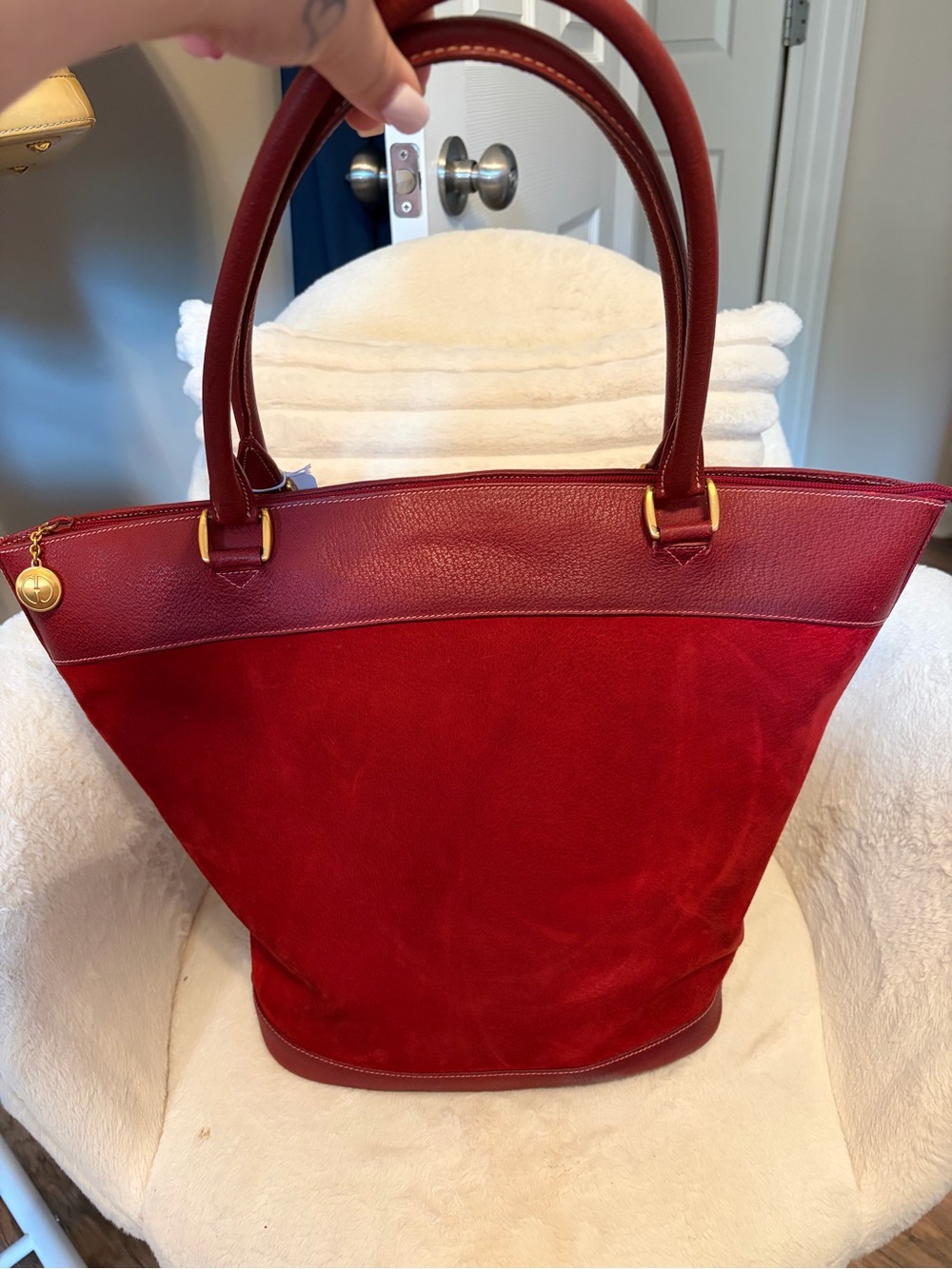 Gucci Red Suede & Leather Tote with Gold Hardware